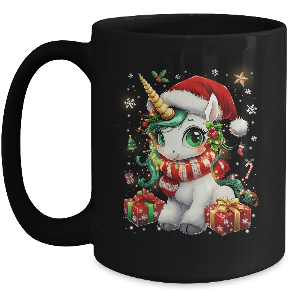 Cute Unicorrn Santa Hat Christmas Xmas Girl Holiday Mug | siriusteestore