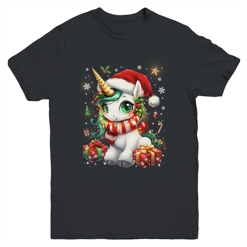 Cute Unicorrn Santa Hat Christmas Xmas Girl Holiday Youth Shirt | siriusteestore
