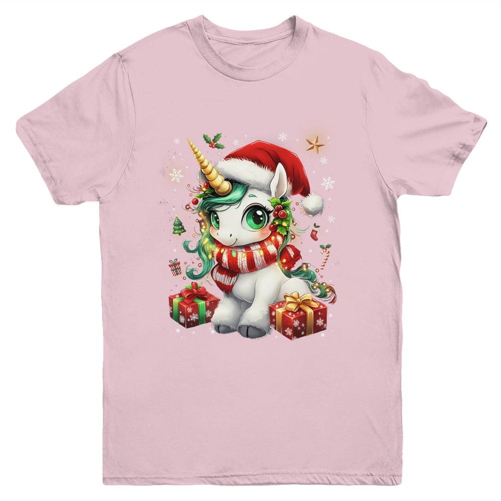 Cute Unicorrn Santa Hat Christmas Xmas Girl Holiday Youth Shirt | siriusteestore