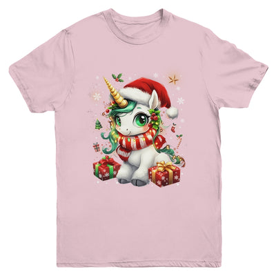 Cute Unicorrn Santa Hat Christmas Xmas Girl Holiday Youth Shirt | siriusteestore