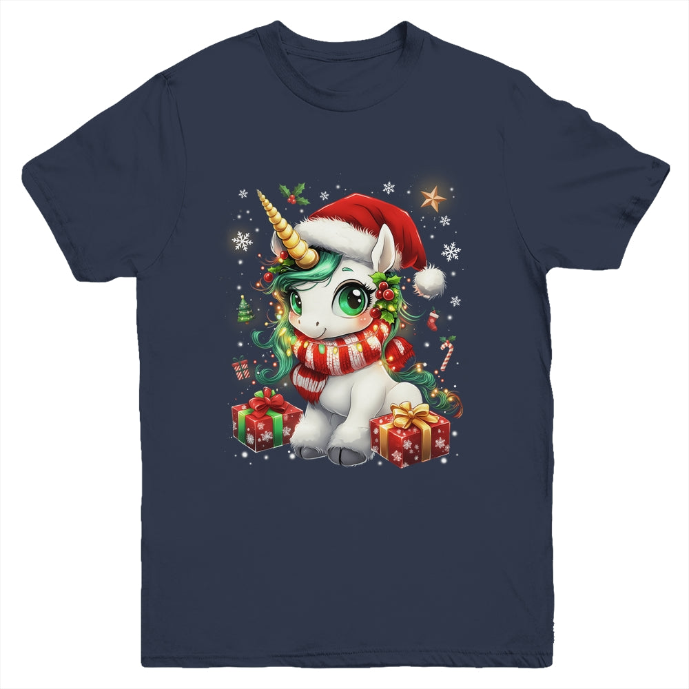 Cute Unicorrn Santa Hat Christmas Xmas Girl Holiday Youth Shirt | siriusteestore