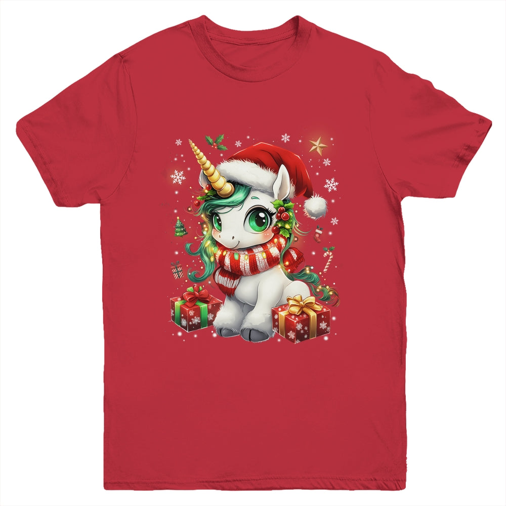 Cute Unicorrn Santa Hat Christmas Xmas Girl Holiday Youth Shirt | siriusteestore