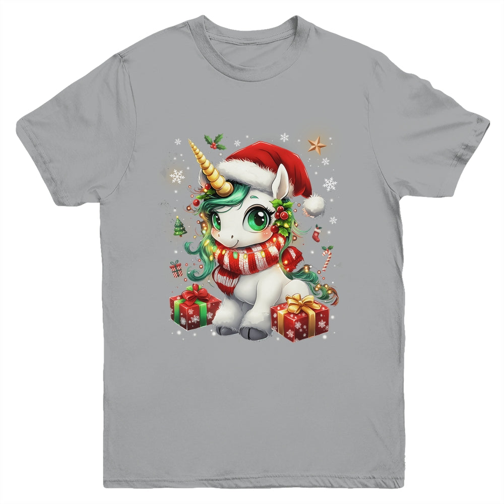 Cute Unicorrn Santa Hat Christmas Xmas Girl Holiday Youth Shirt | siriusteestore