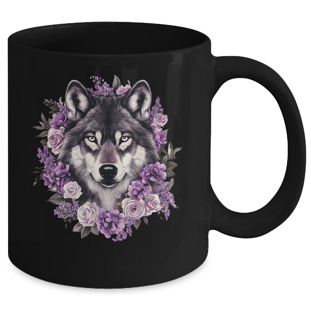Cute Wolf Art For Women Girls Floral Wolves Wolf Lover Mug | siriusteestore