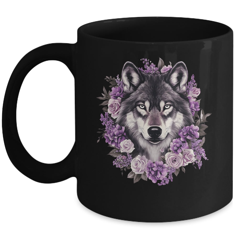 Cute Wolf Art For Women Girls Floral Wolves Wolf Lover Mug | siriusteestore