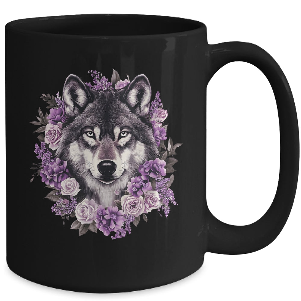 Cute Wolf Art For Women Girls Floral Wolves Wolf Lover Mug | siriusteestore