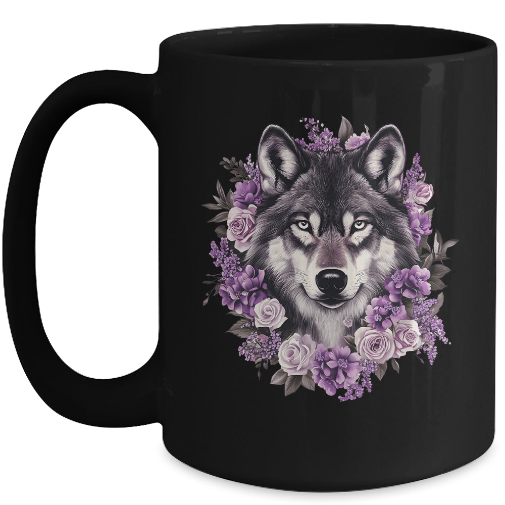 Cute Wolf Art For Women Girls Floral Wolves Wolf Lover Mug | siriusteestore