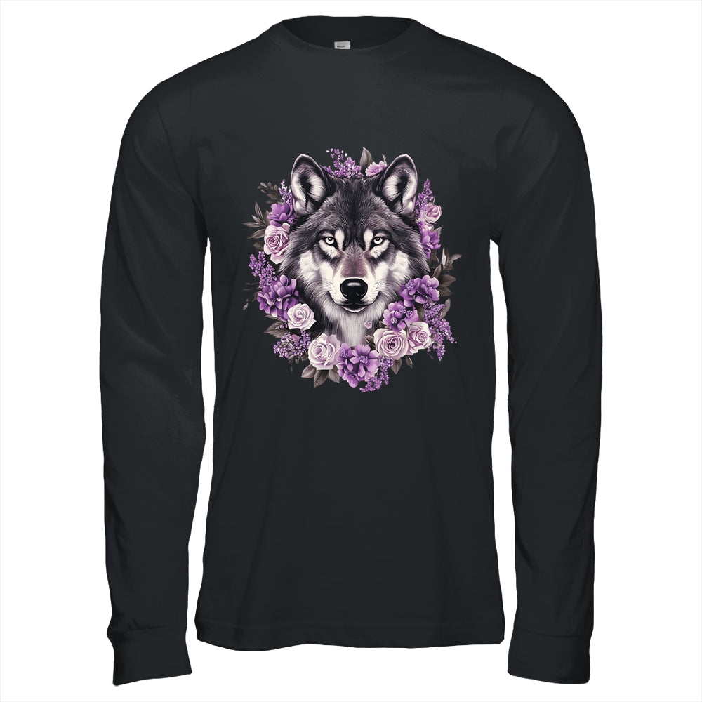 Cute Wolf Art For Women Girls Floral Wolves Wolf Lover Shirt & Hoodie | siriusteestore