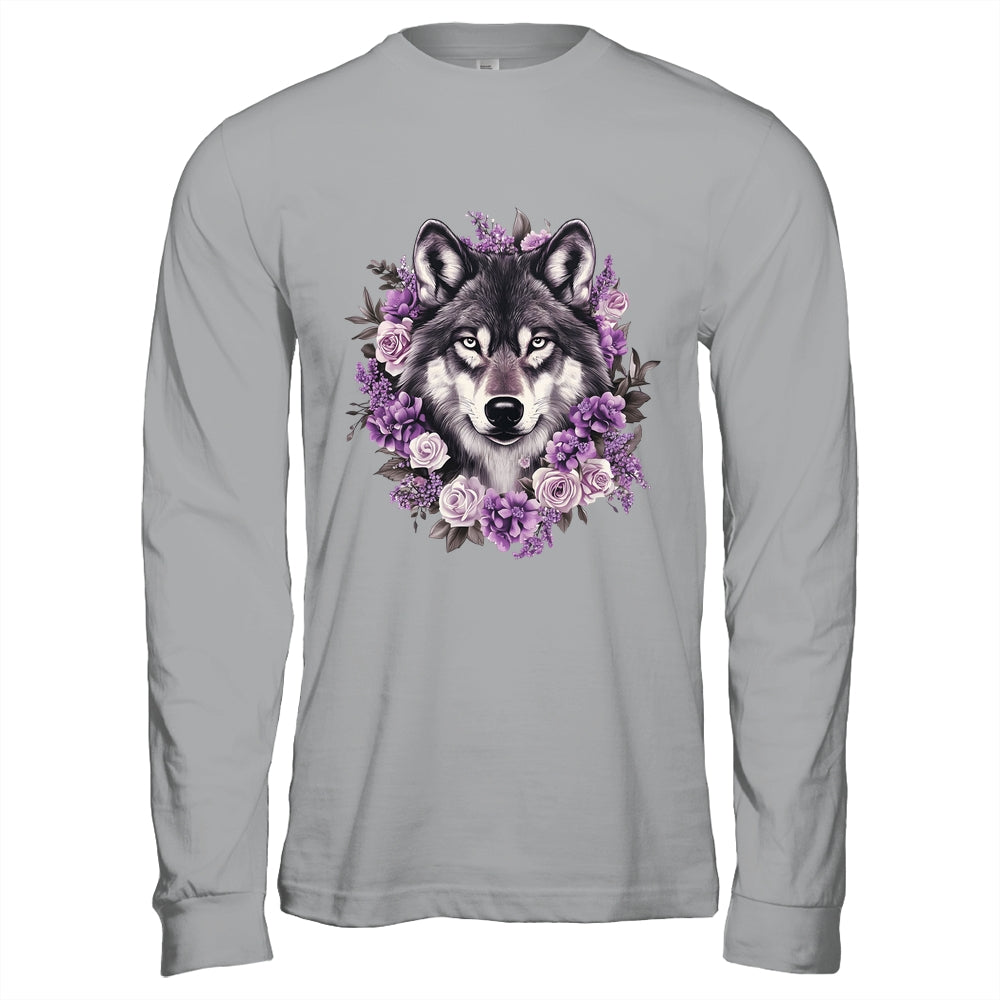 Cute Wolf Art For Women Girls Floral Wolves Wolf Lover Shirt & Hoodie | siriusteestore