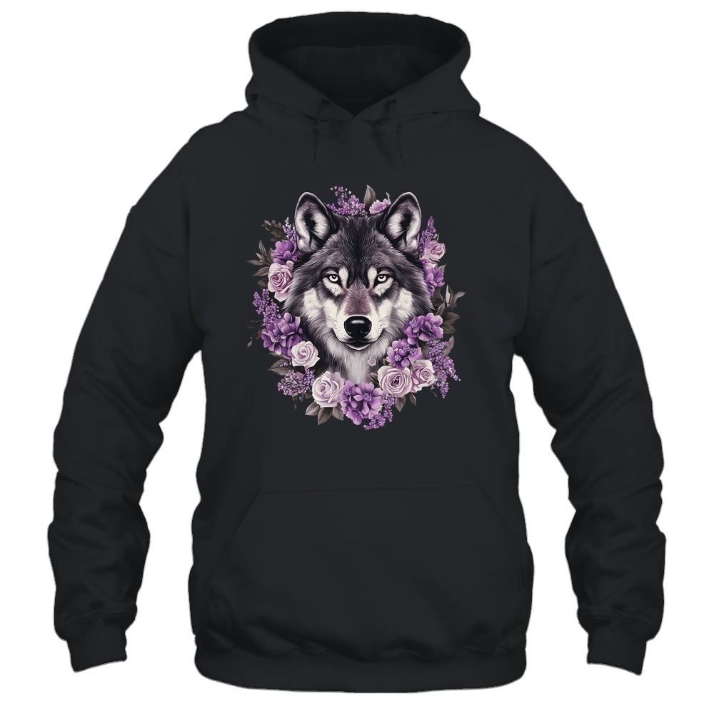Cute Wolf Art For Women Girls Floral Wolves Wolf Lover Shirt & Hoodie | siriusteestore