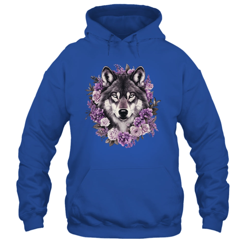 Cute Wolf Art For Women Girls Floral Wolves Wolf Lover Shirt & Hoodie | siriusteestore