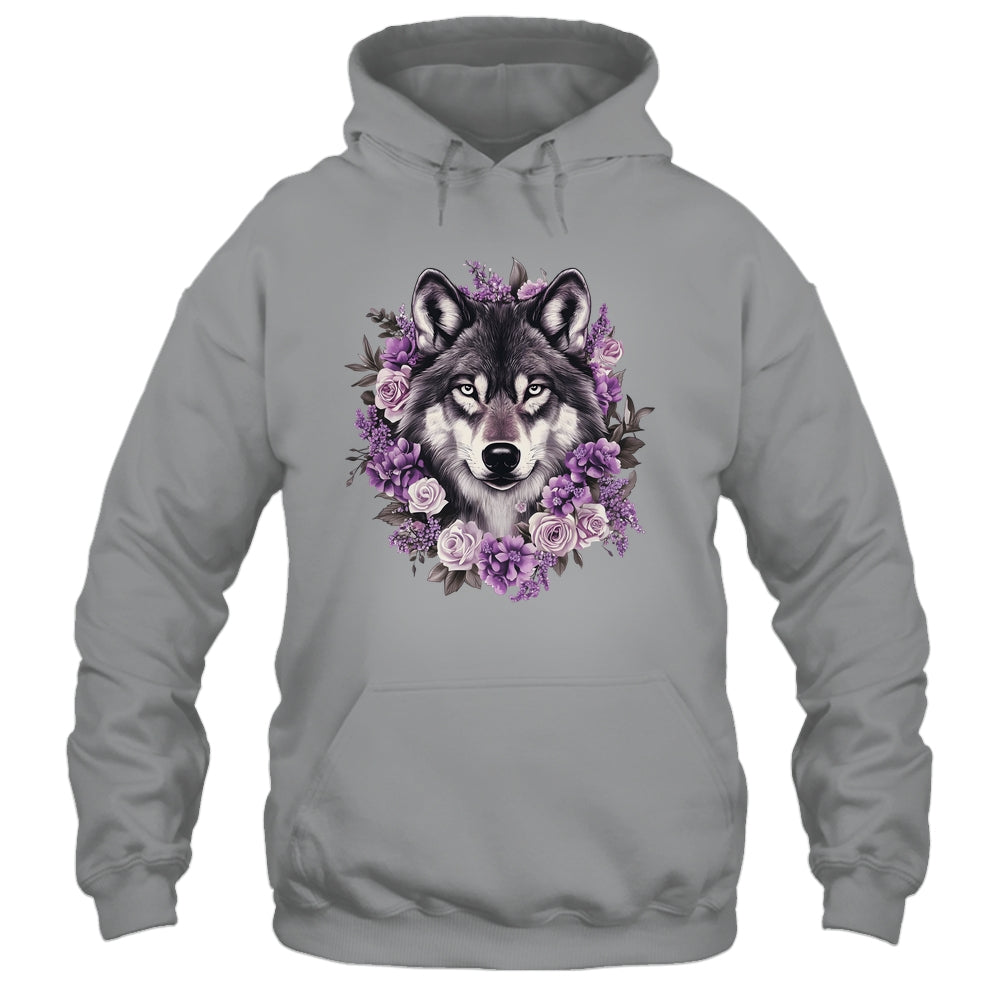 Cute Wolf Art For Women Girls Floral Wolves Wolf Lover Shirt & Hoodie | siriusteestore