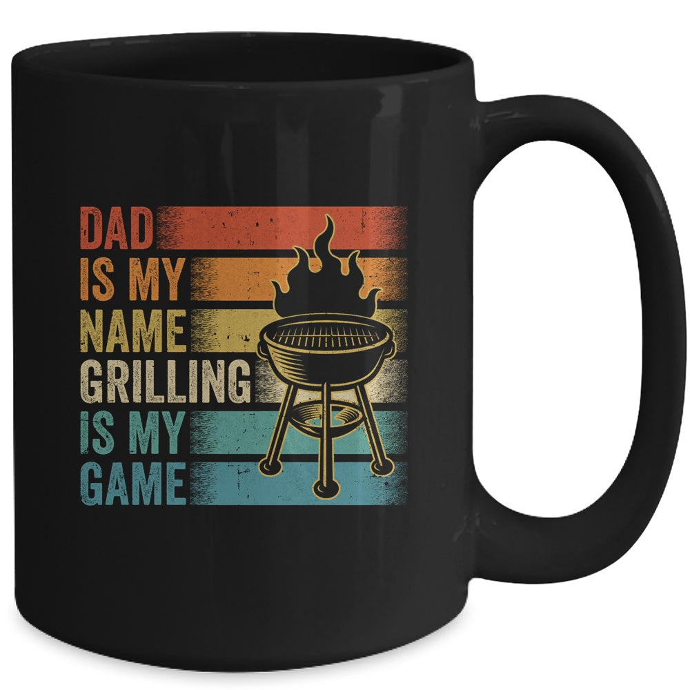 Dad Is My Name Grilling Is My Game BBQ Fathers Day Vintage Mug | siriusteestore