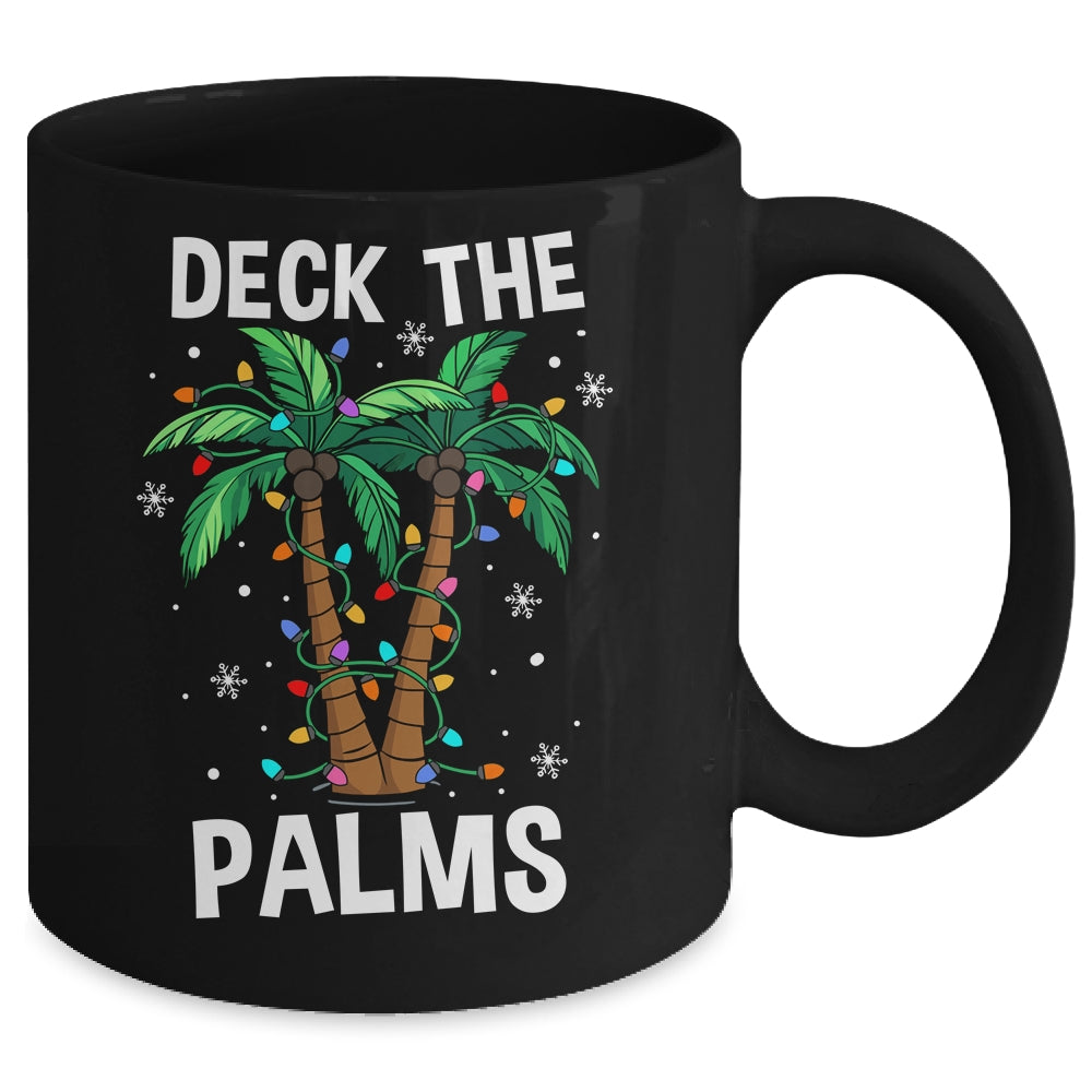 Deck The Palms Tropical Hawaii Christmas Palm Tree Lights Mug | siriusteestore