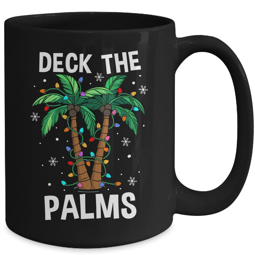 Deck The Palms Tropical Hawaii Christmas Palm Tree Lights Mug | siriusteestore