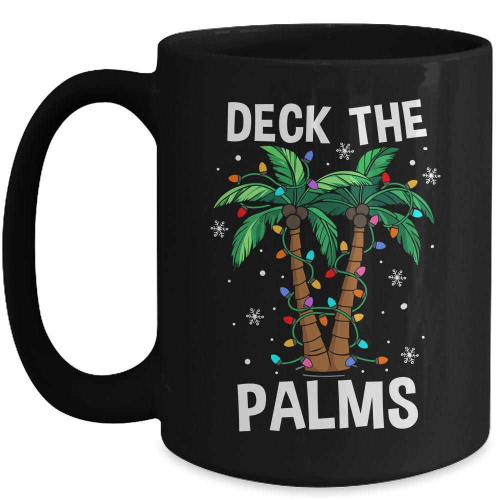 Deck The Palms Tropical Hawaii Christmas Palm Tree Lights Mug | siriusteestore