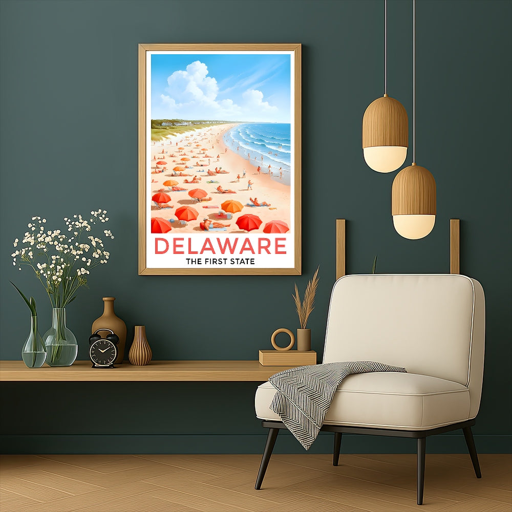 Delaware Travel Print Poster The First State Beach Souvenir Wall Art Landscape Painting Picture Suitable For Home Room Living Room Office Bedroom Decor Unframed | siriusteestore