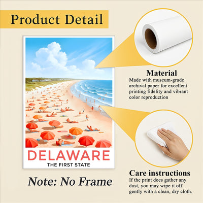 Delaware Travel Print Poster The First State Beach Souvenir Wall Art Landscape Painting Picture Suitable For Home Room Living Room Office Bedroom Decor Unframed | siriusteestore