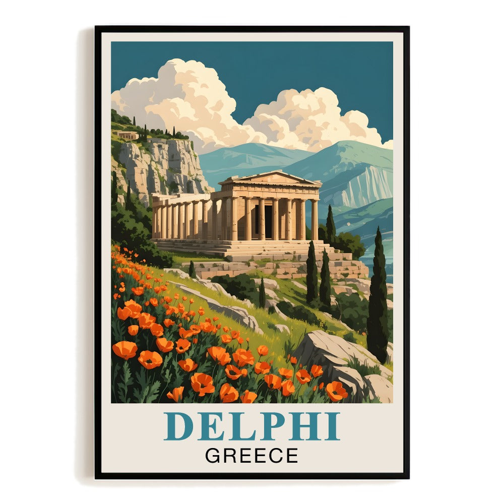 Delphi Greece Vintage Travel Poster Iconic Ancient Temple Oracle Ruins Wall Art Landscape Print For Greek History Lovers Home Decor Living Room Office Bedroom Unframed | siriusteestore