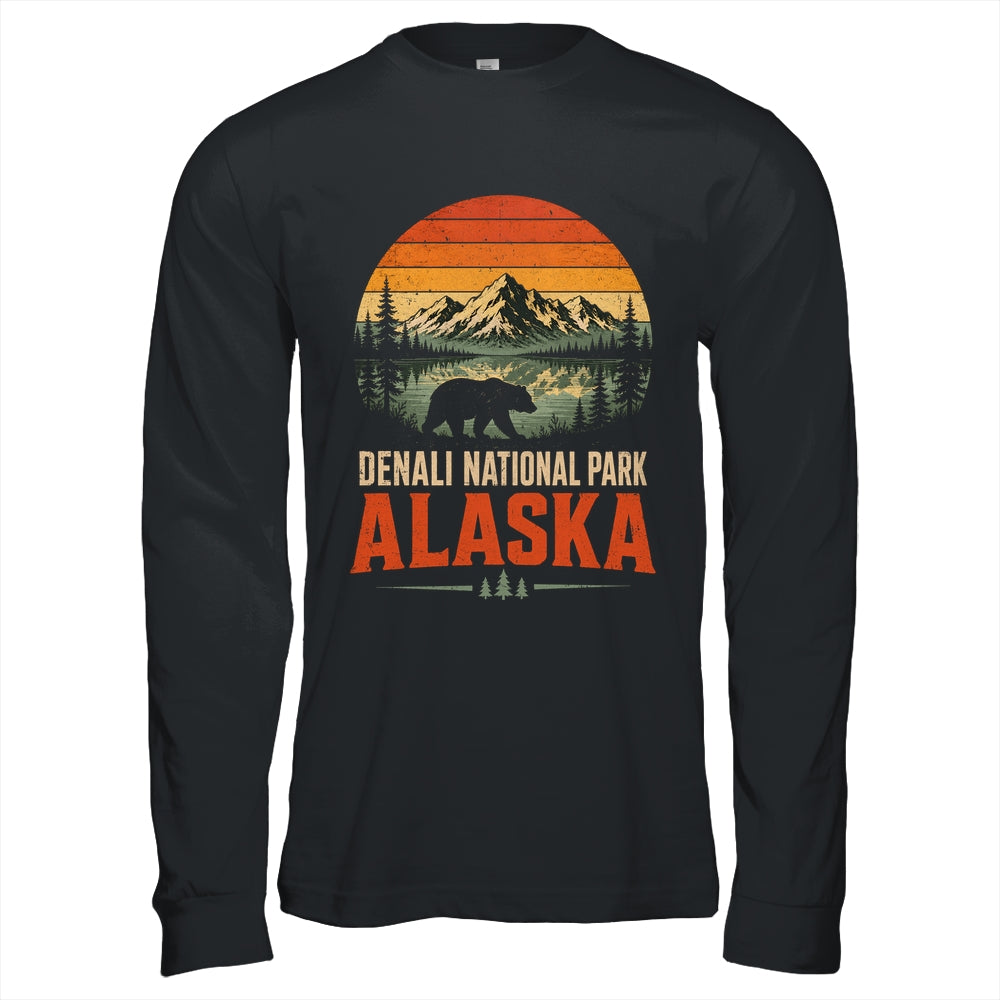 Denali National Park Alaska Bear Retro Sunset Outdoor Hiking Shirt & Hoodie | siriusteestore
