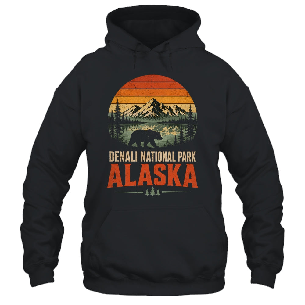 Denali National Park Alaska Bear Retro Sunset Outdoor Hiking Shirt & Hoodie | siriusteestore