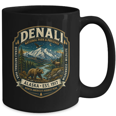 Denali National Park Alaska Mountain Wildlife Vintage Badge Mug | siriusteestore