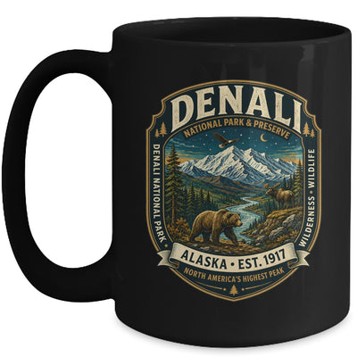 Denali National Park Alaska Mountain Wildlife Vintage Badge Mug | siriusteestore