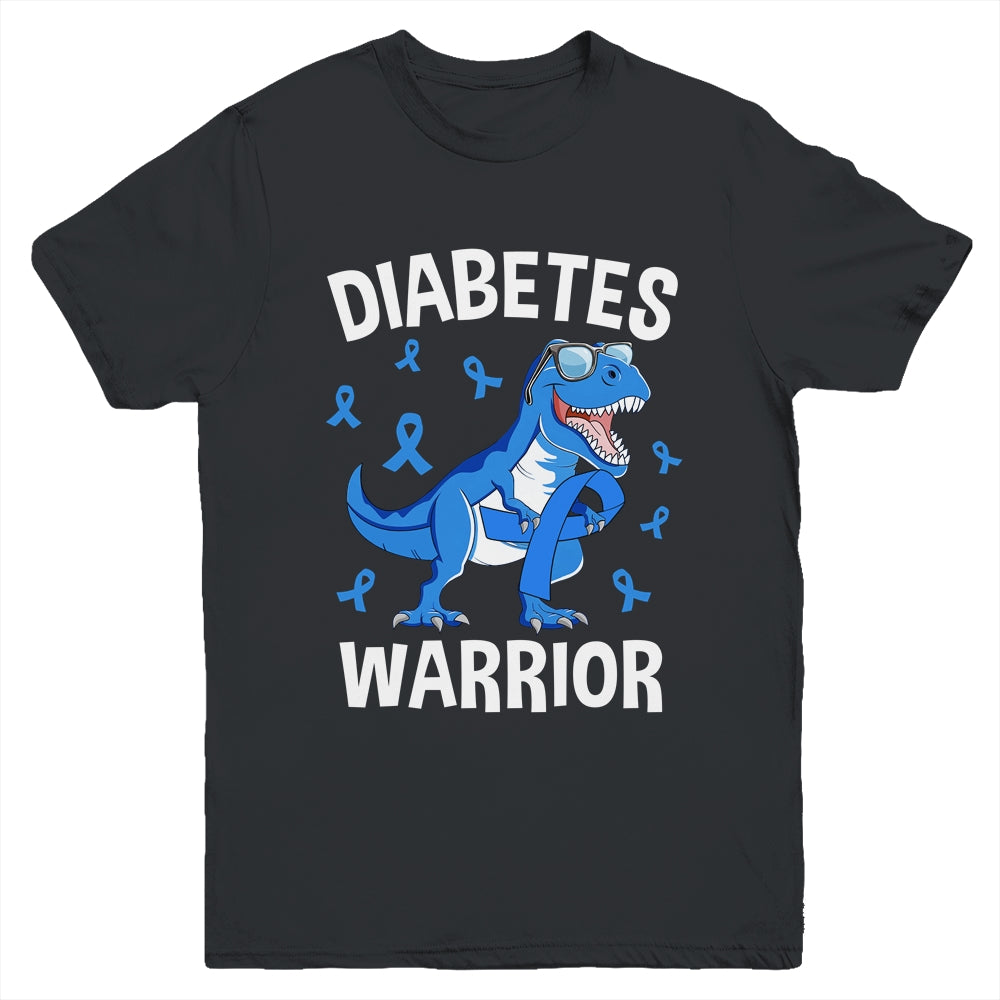 Dinosaur Blue Ribbon T1D Type 1 Diabetes Awareness Youth Shirt | siriusteestore
