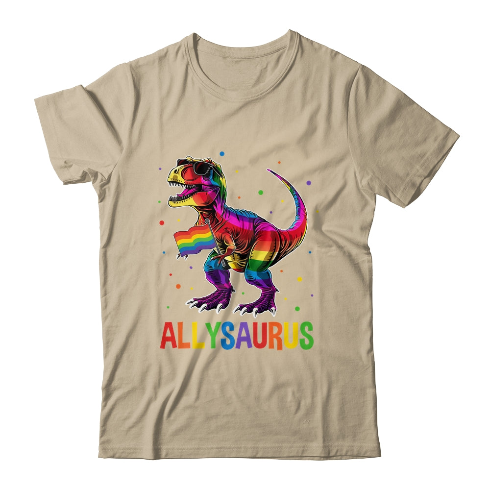 Dinosaur Rainbow Flag Ally LGBT Allysaurus LGBT Pride Shirt & Tank Top | siriusteestore