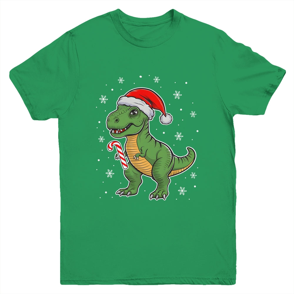 Dinosaur Santa Hat Funny Christmas Boys Dinosaur T-Rex Lover Youth Shirt | siriusteestore