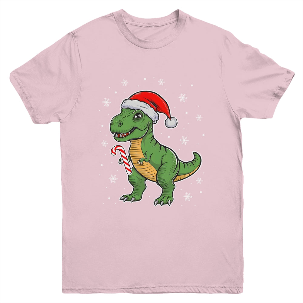 Dinosaur Santa Hat Funny Christmas Boys Dinosaur T-Rex Lover Youth Shirt | siriusteestore