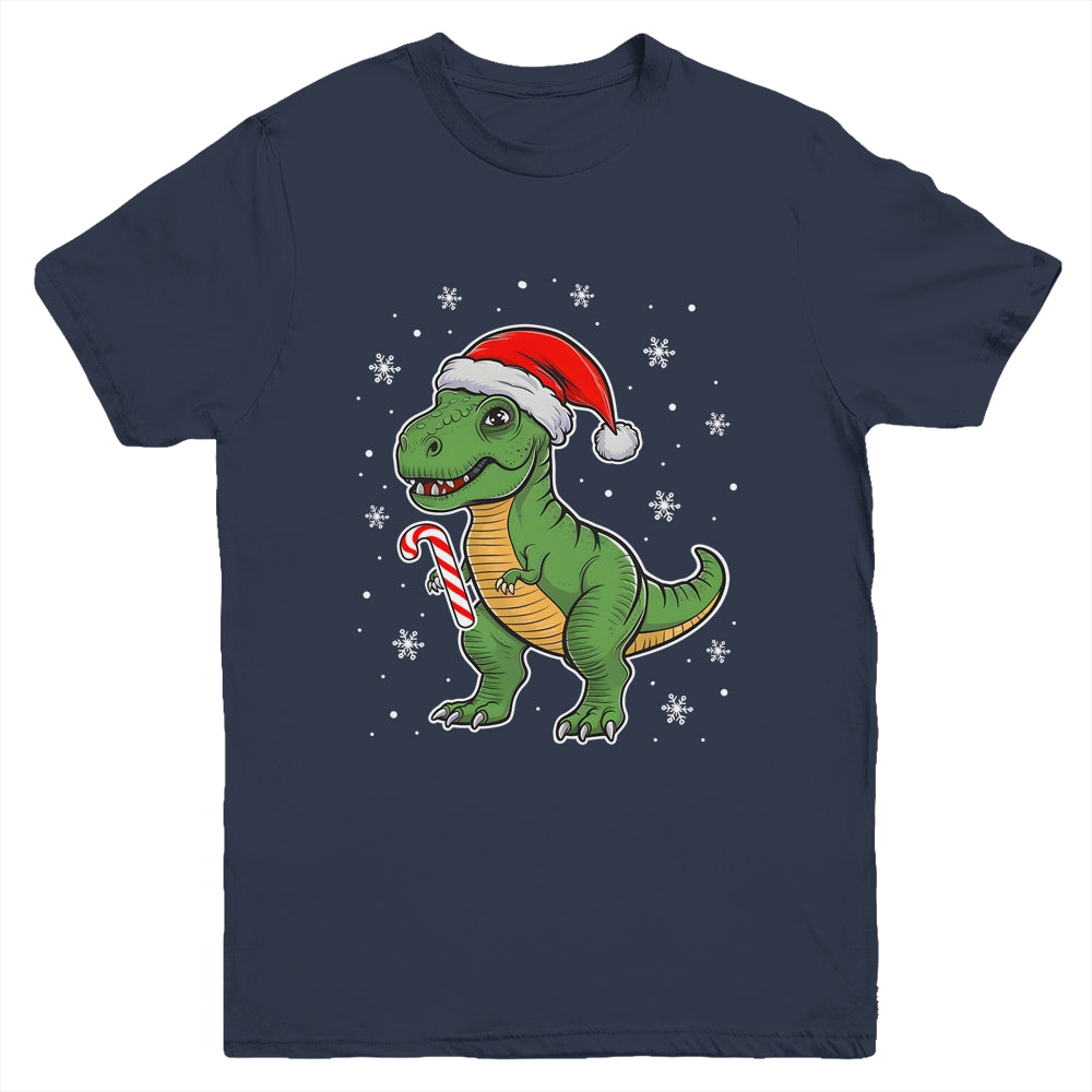 Dinosaur Santa Hat Funny Christmas Boys Dinosaur T-Rex Lover Youth Shirt | siriusteestore