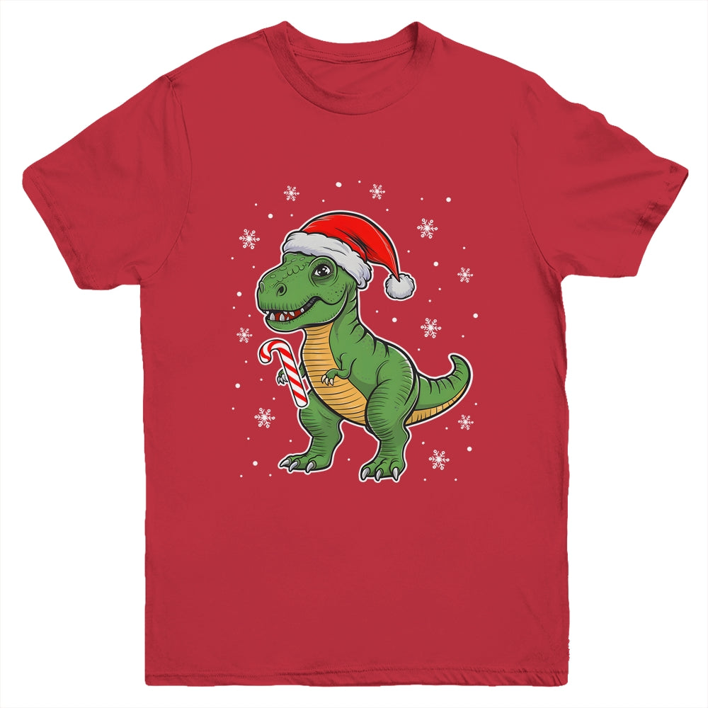 Dinosaur Santa Hat Funny Christmas Boys Dinosaur T-Rex Lover Youth Shirt | siriusteestore