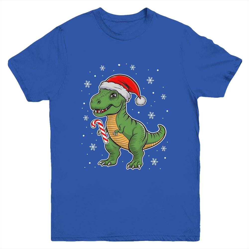 Dinosaur Santa Hat Funny Christmas Boys Dinosaur T-Rex Lover Youth Shirt | siriusteestore