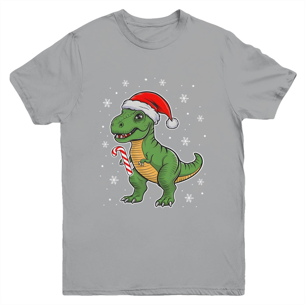 Dinosaur Santa Hat Funny Christmas Boys Dinosaur T-Rex Lover Youth Shirt | siriusteestore