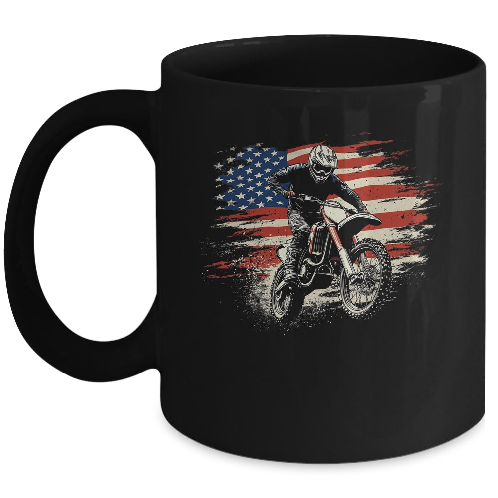 Dirt Bike American Flag Motocross Biker Vintage USA Mug | siriusteestore