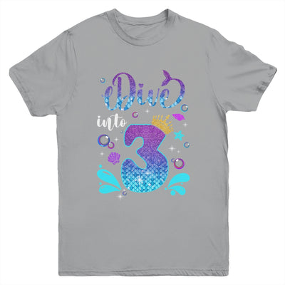 Dive Into 3 Birthday Decorations Girl 3rd Birthday Mermaid Youth Shirt | siriusteestore