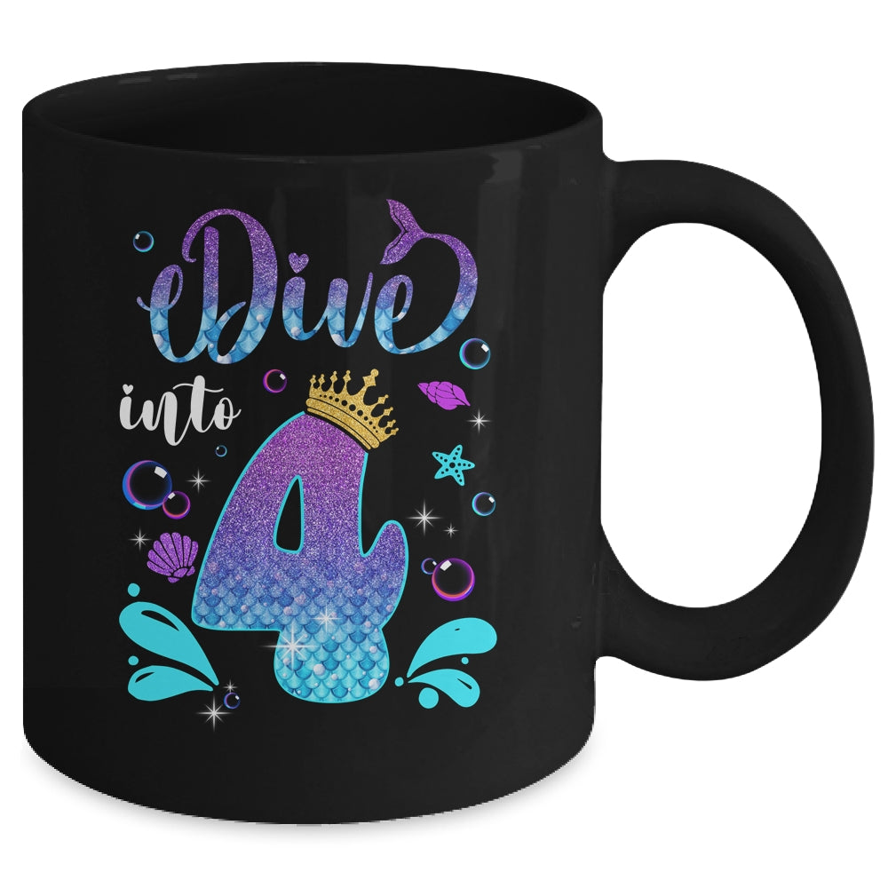 Dive Into 4 Birthday Decorations Girl 4th Birthday Mermaid Mug | siriusteestore