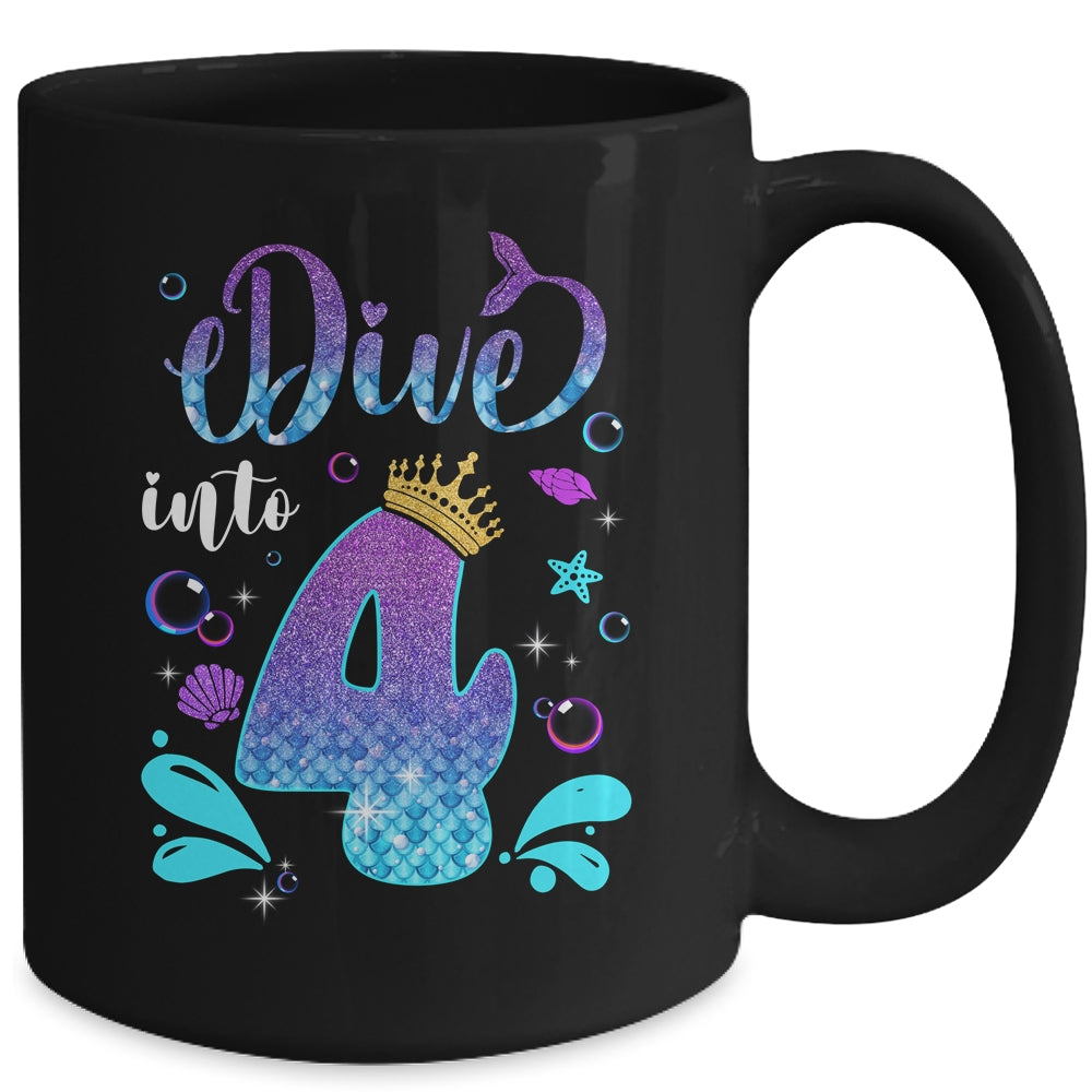 Dive Into 4 Birthday Decorations Girl 4th Birthday Mermaid Mug | siriusteestore