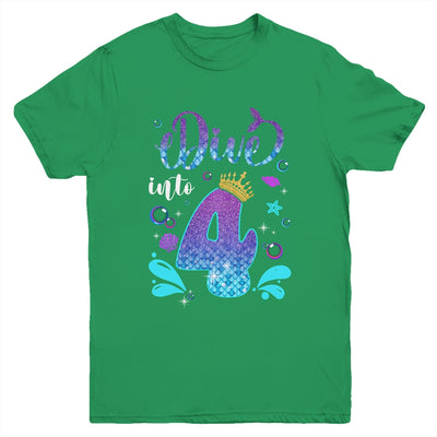 Dive Into 4 Birthday Decorations Girl 4th Birthday Mermaid Youth Shirt | siriusteestore