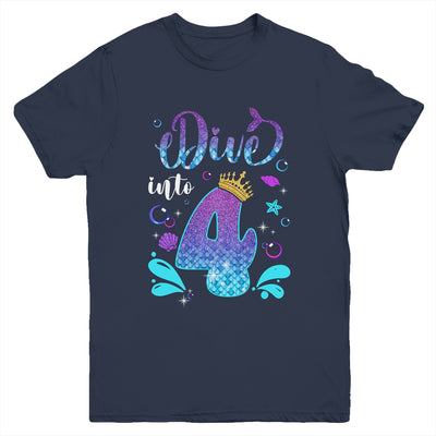Dive Into 4 Birthday Decorations Girl 4th Birthday Mermaid Youth Shirt | siriusteestore