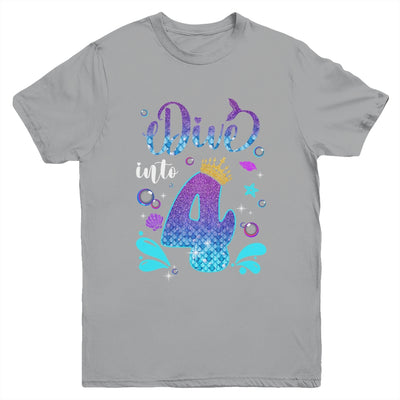 Dive Into 4 Birthday Decorations Girl 4th Birthday Mermaid Youth Shirt | siriusteestore