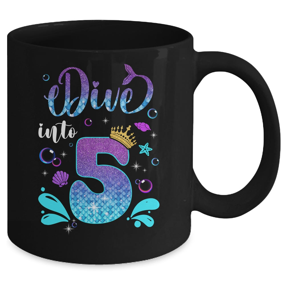Dive Into 5 Birthday Decorations Girl 5th Birthday Mermaid Mug | siriusteestore