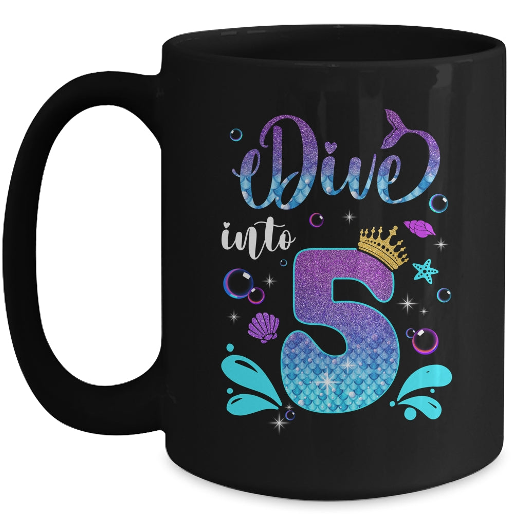 Dive Into 5 Birthday Decorations Girl 5th Birthday Mermaid Mug | siriusteestore