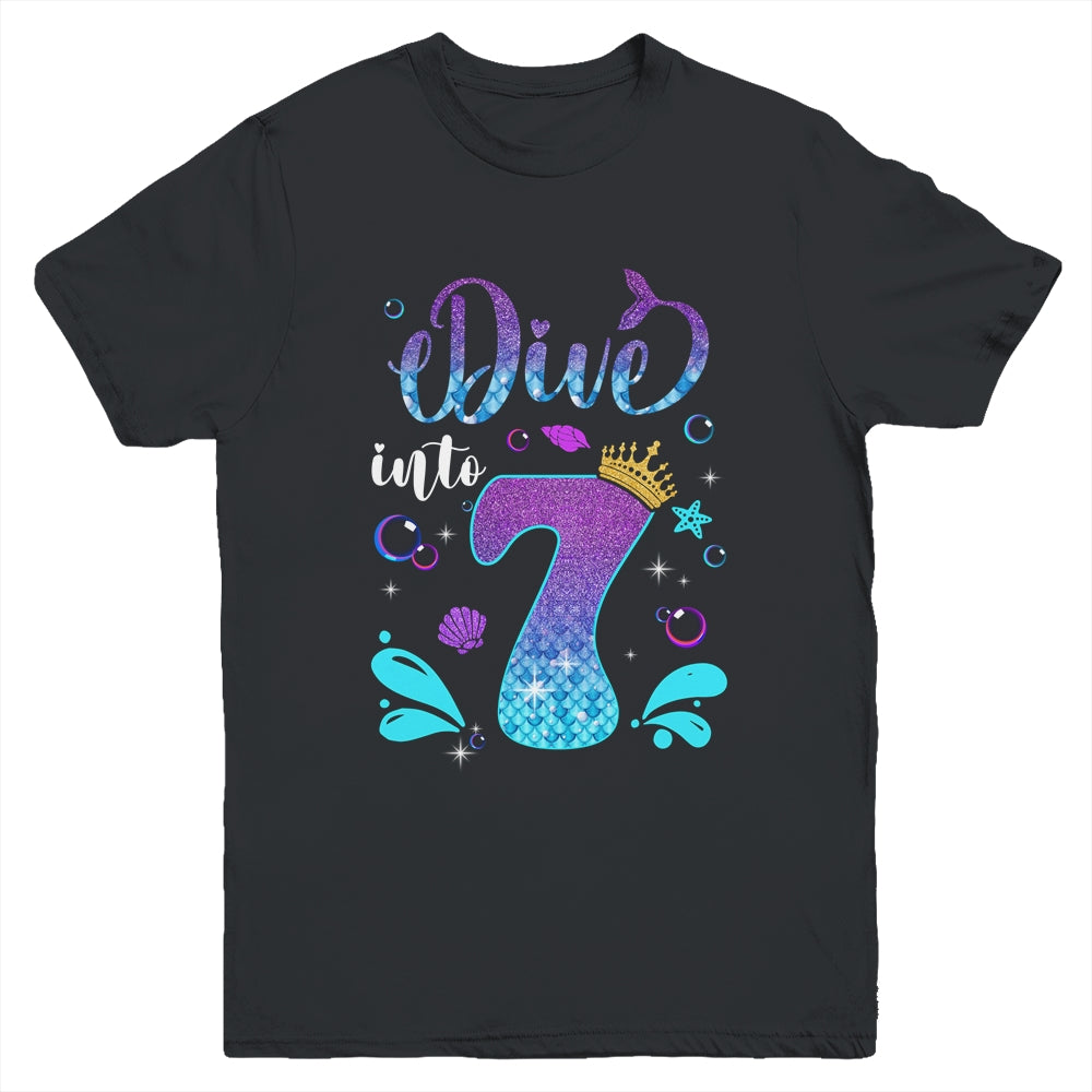 Dive Into 7 Birthday Decorations Girl 7th Birthday Mermaid Youth Shirt | siriusteestore