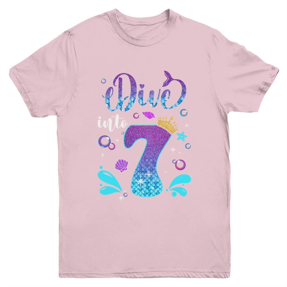 Dive Into 7 Birthday Decorations Girl 7th Birthday Mermaid Youth Shirt | siriusteestore