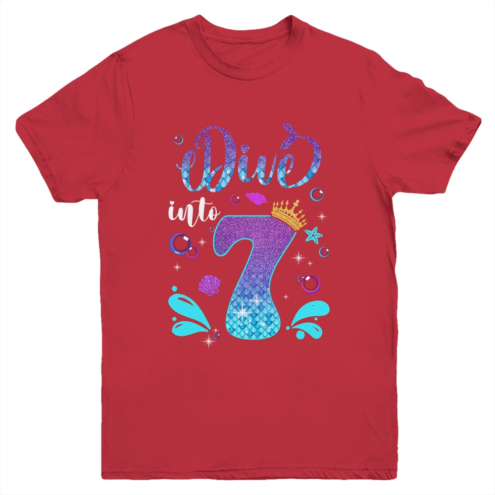 Dive Into 7 Birthday Decorations Girl 7th Birthday Mermaid Youth Shirt | siriusteestore