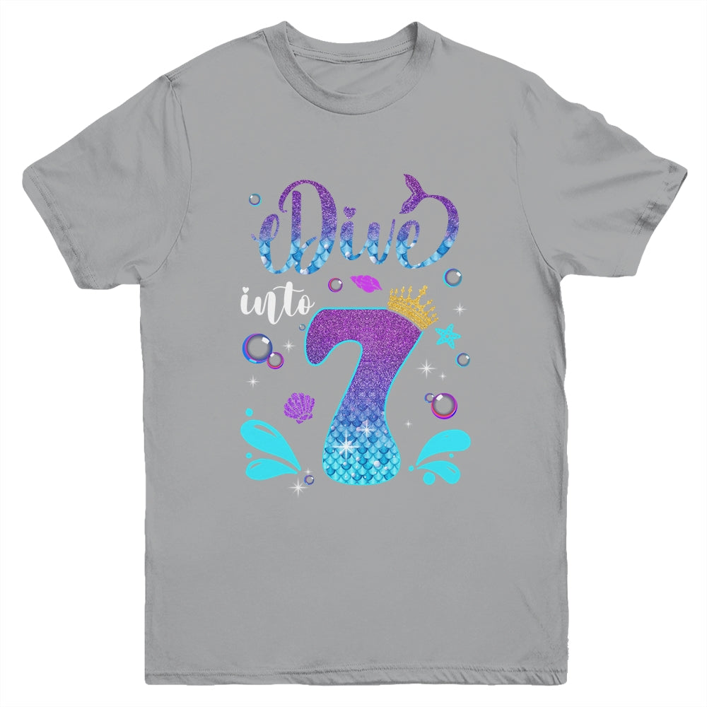 Dive Into 7 Birthday Decorations Girl 7th Birthday Mermaid Youth Shirt | siriusteestore