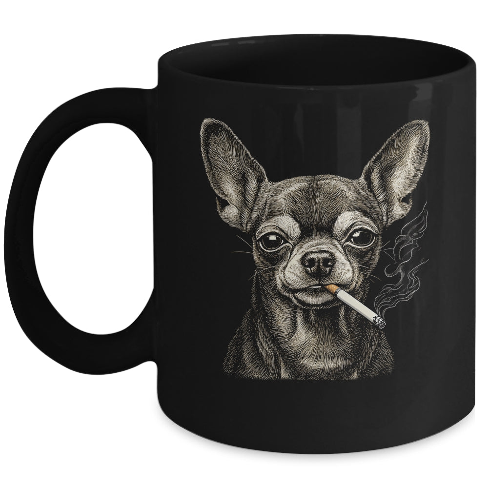 Dog Smoking Cigarette Funny Chihuahua Meme Vintage Dog Men Mug | siriusteestore