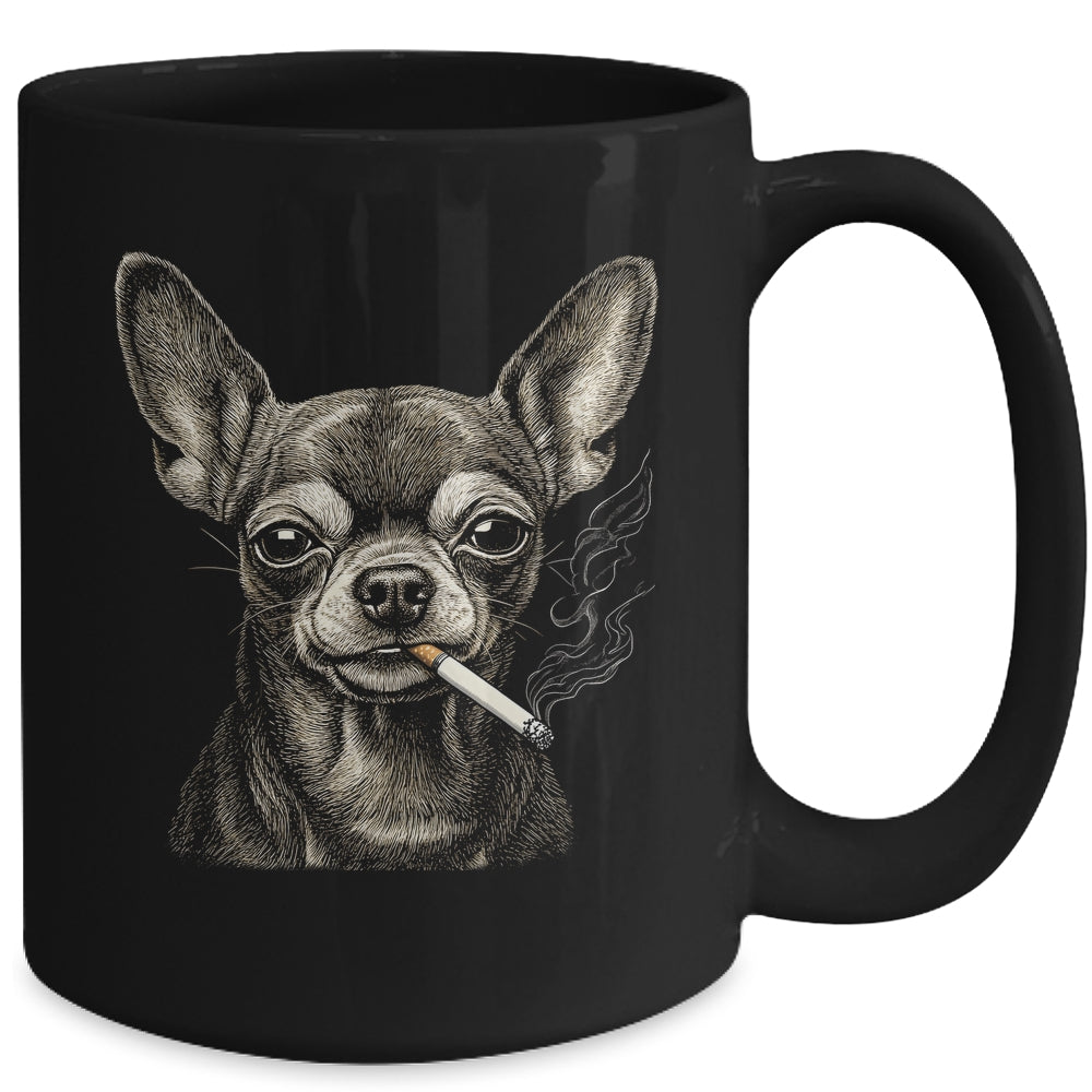 Dog Smoking Cigarette Funny Chihuahua Meme Vintage Dog Men Mug | siriusteestore